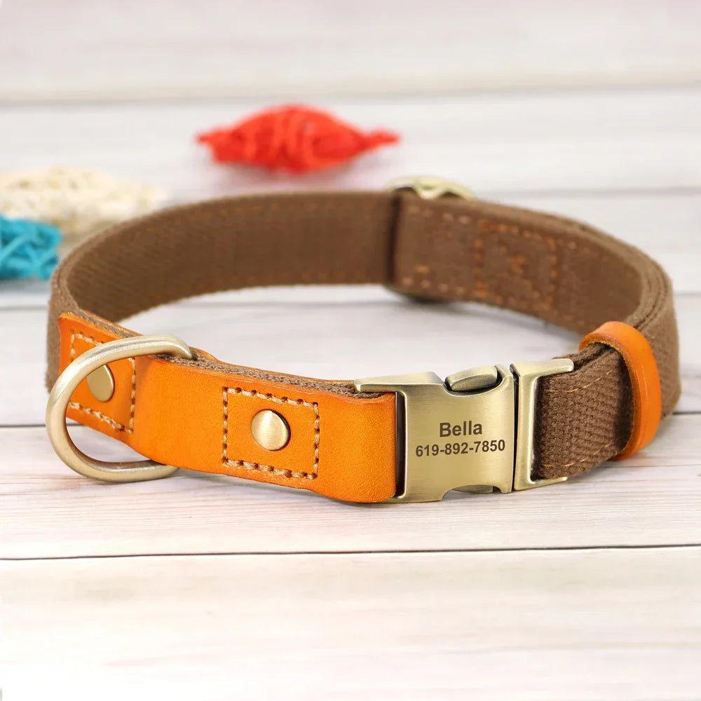 Nylon Custom Dog Collar Leash Set With Personalized Nameplate ID