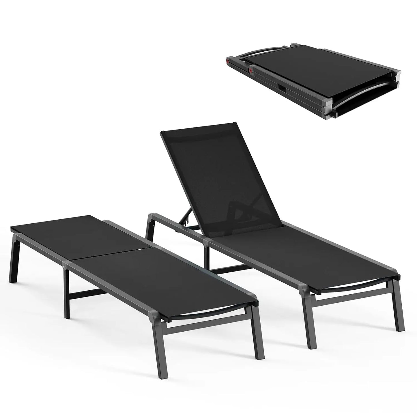 Foldable Outdoor Lounge Chair Set Of 2 Aluminum Chaise