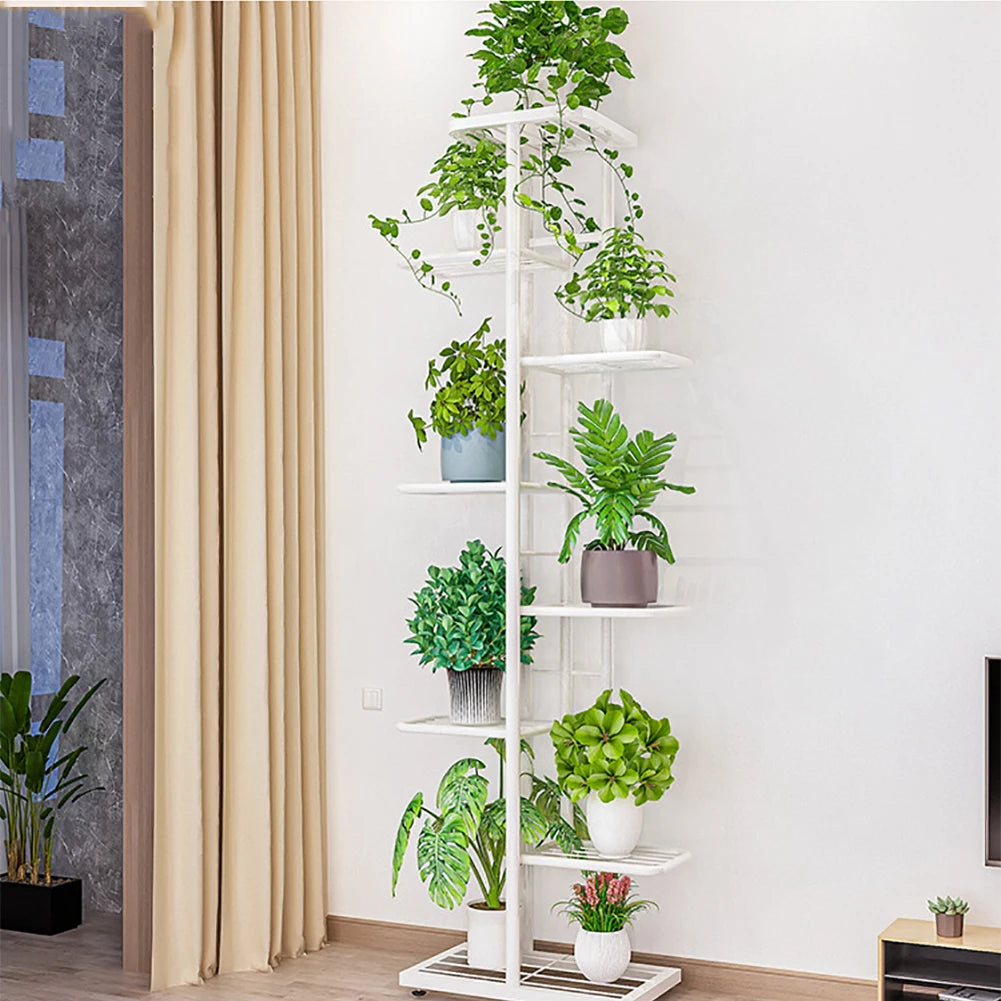 Eight Tier Metal Plant Stand Indoor Outdoor Nine Pot Holders Display Rack