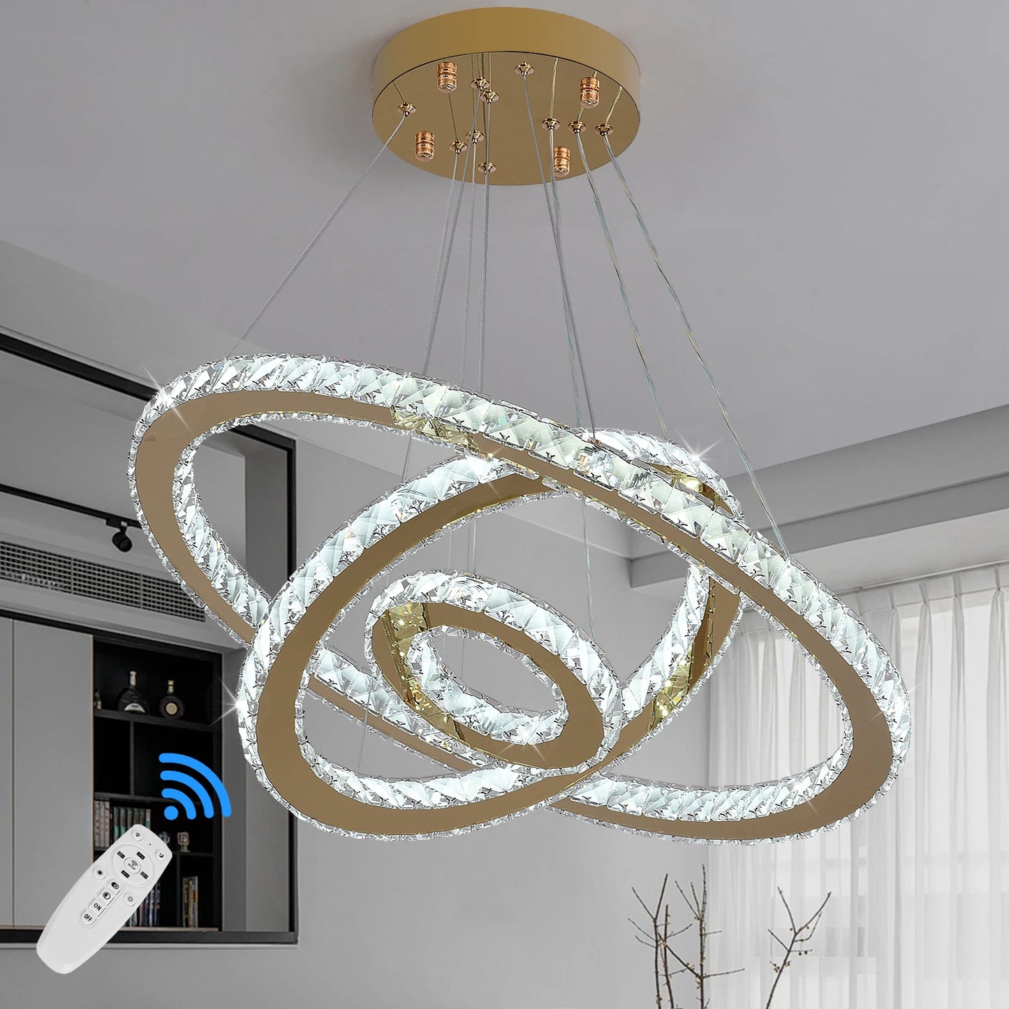 VETRULUS Crystal Ceiling Chandelier Three Ring Pendant Light