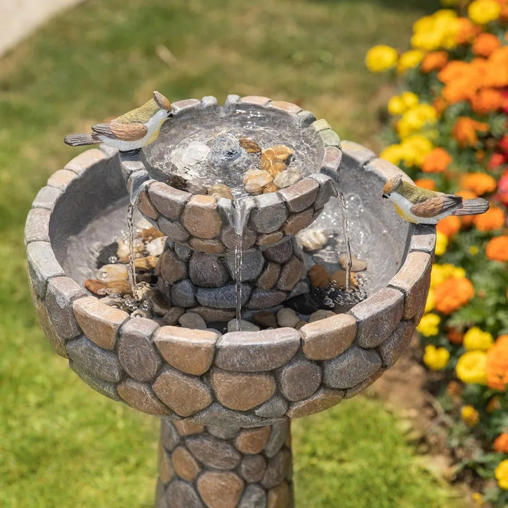Stone Like Outdoor Water Fountain With Birds Bird Bath Decor