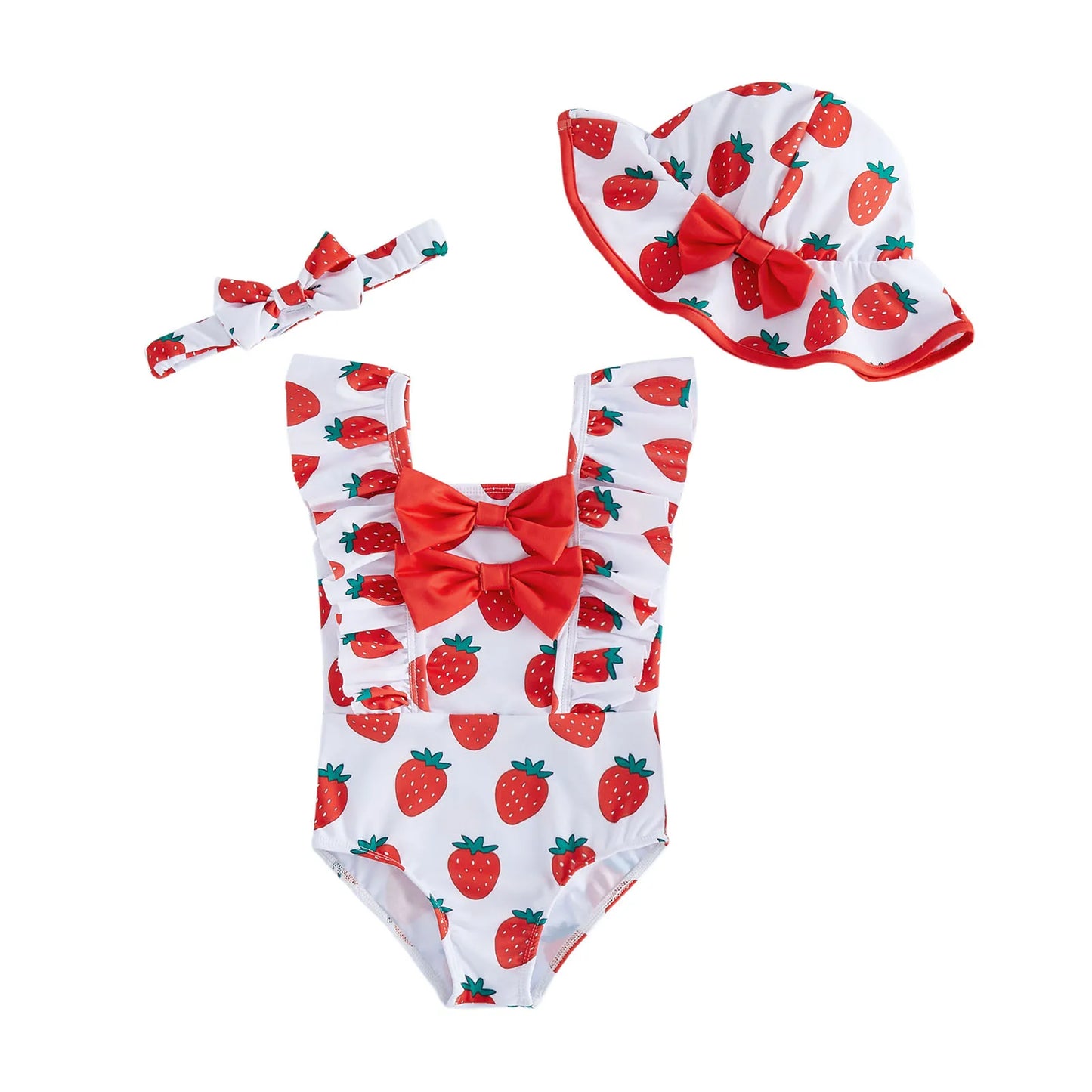 Baby Girls Ruffle Trim Swimsuit With Floral Print Beach Set