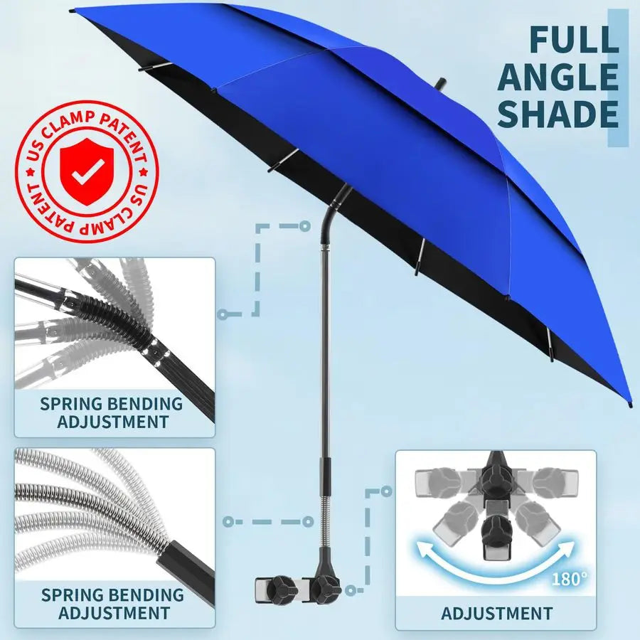 Double Canopy Beach Umbrella With Clamp Clip UPF50 360 Degree Adjustable