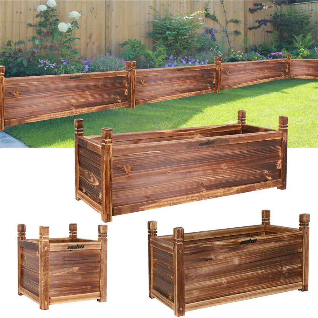 Pine Wood Raised Flower Bed Planter For Indoor Outdoor Gardening
