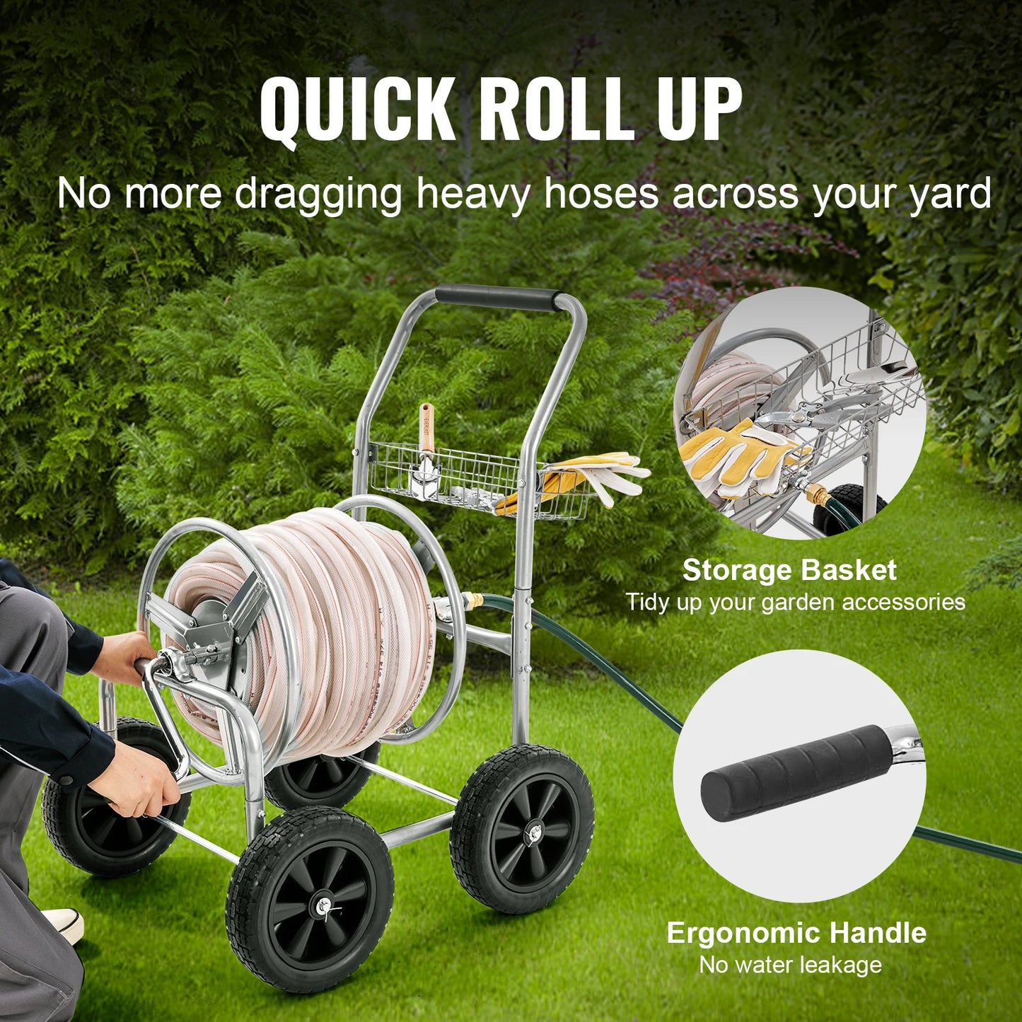 SucceBuy Hose Reel Cart Heavy Duty Garden With Basket
