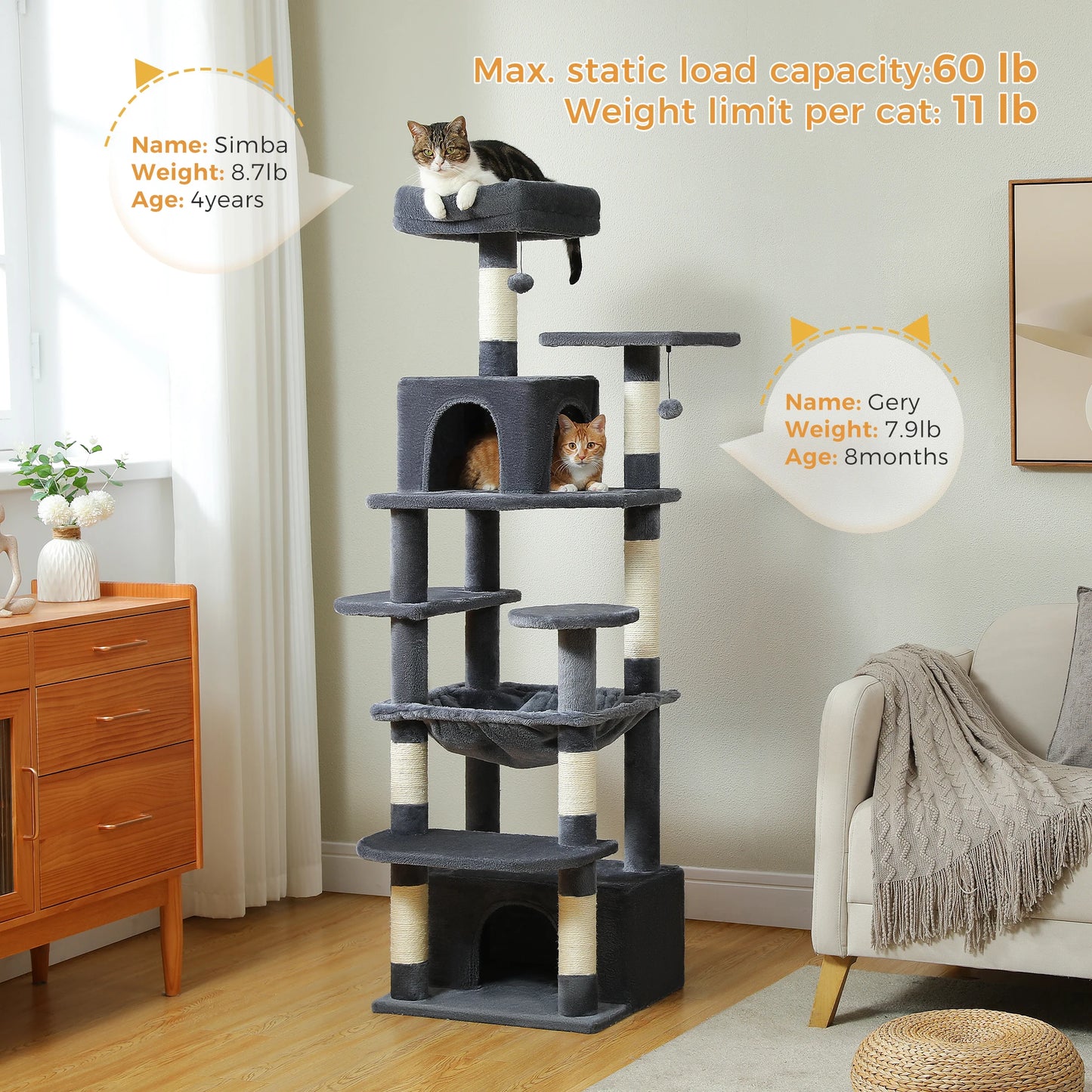 PAWZ Road Cat Tree Tower With Sisal Scratching Posts Hammock