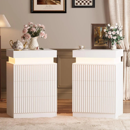 Nightstands Set of 2 LED Charging Station Mid Century Modern