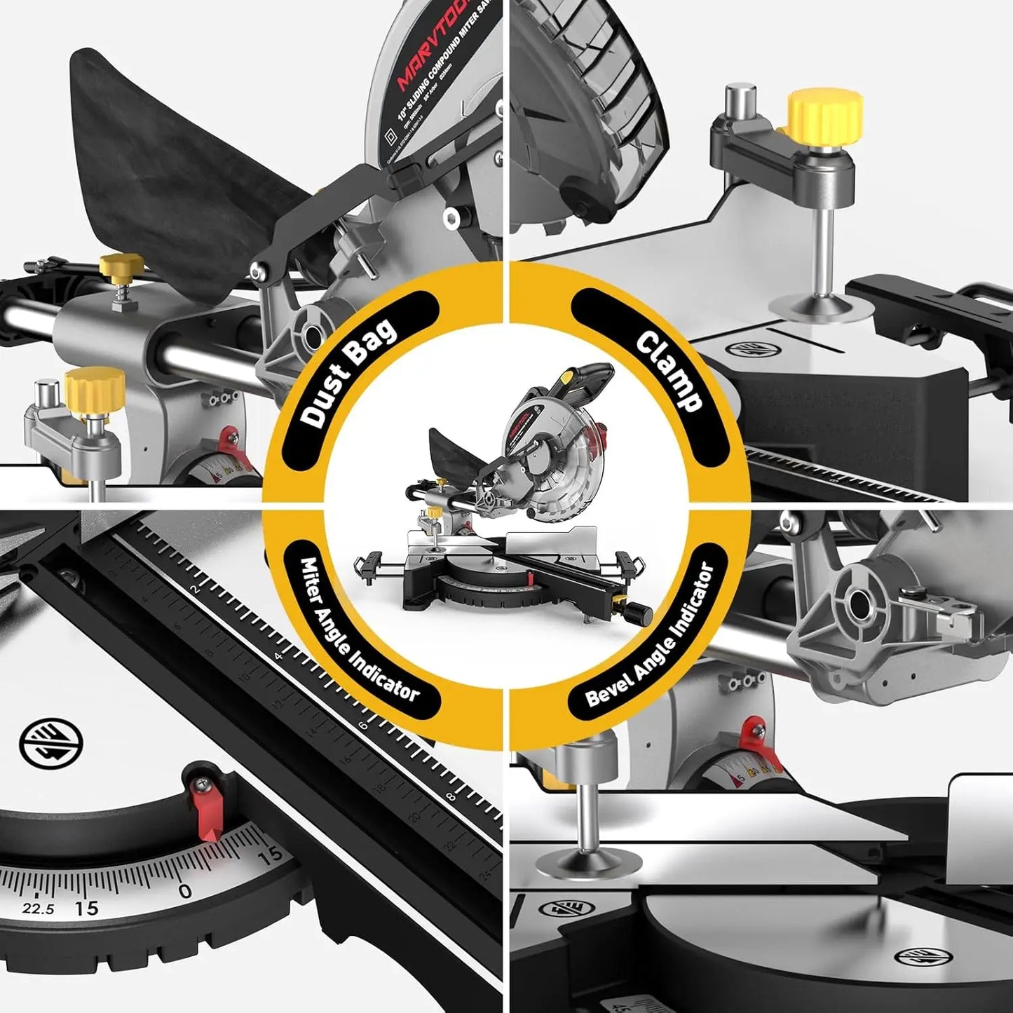 Marvtool Electric Sliding Compound Miter Saw 15 Amp Heavy Duty