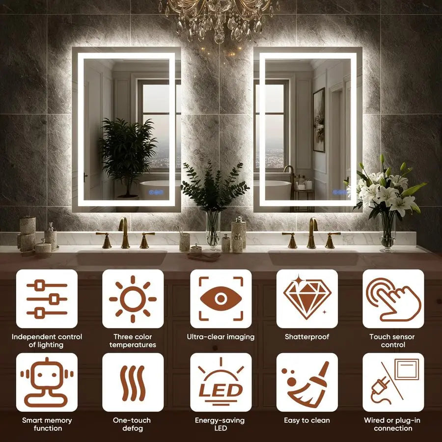LED Bathroom Mirror With Front And Back Lighting And Dimmer