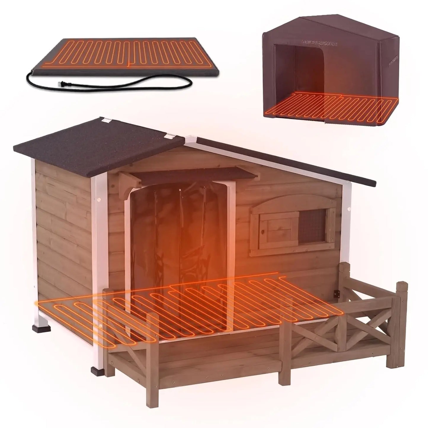 Insulated Heated Dog House With Pad Weatherproof Chew-Proof Metal Frame