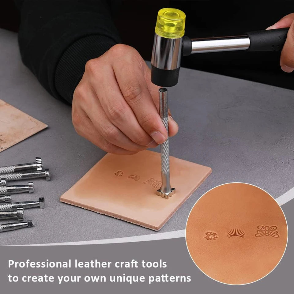 Leather Stamping Tools Kit With Rubber Hammer 20 Stamp Set