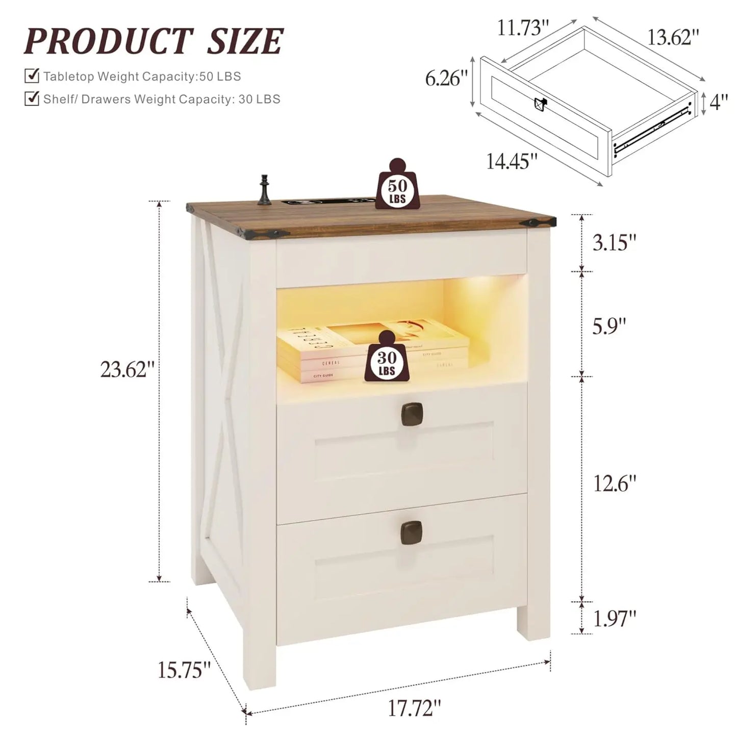 Frame LED Nightstand Set Of 2 Gun Drawer Charging Station