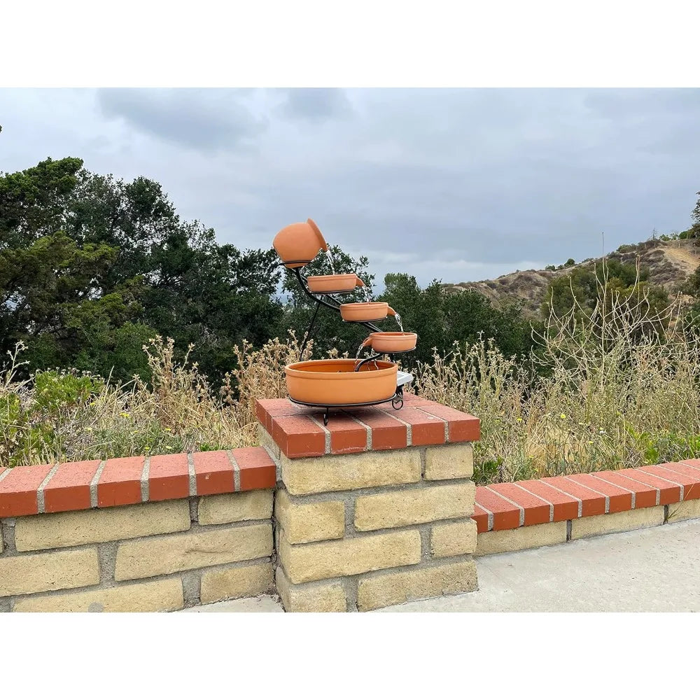 Cascade Ceramic Solar Water Fountain With Panel Pump Iron Frame