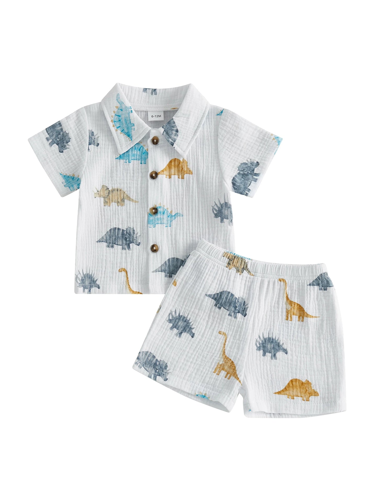 Dino Themed Children Shirt Shorts 2 Piece Summer Set