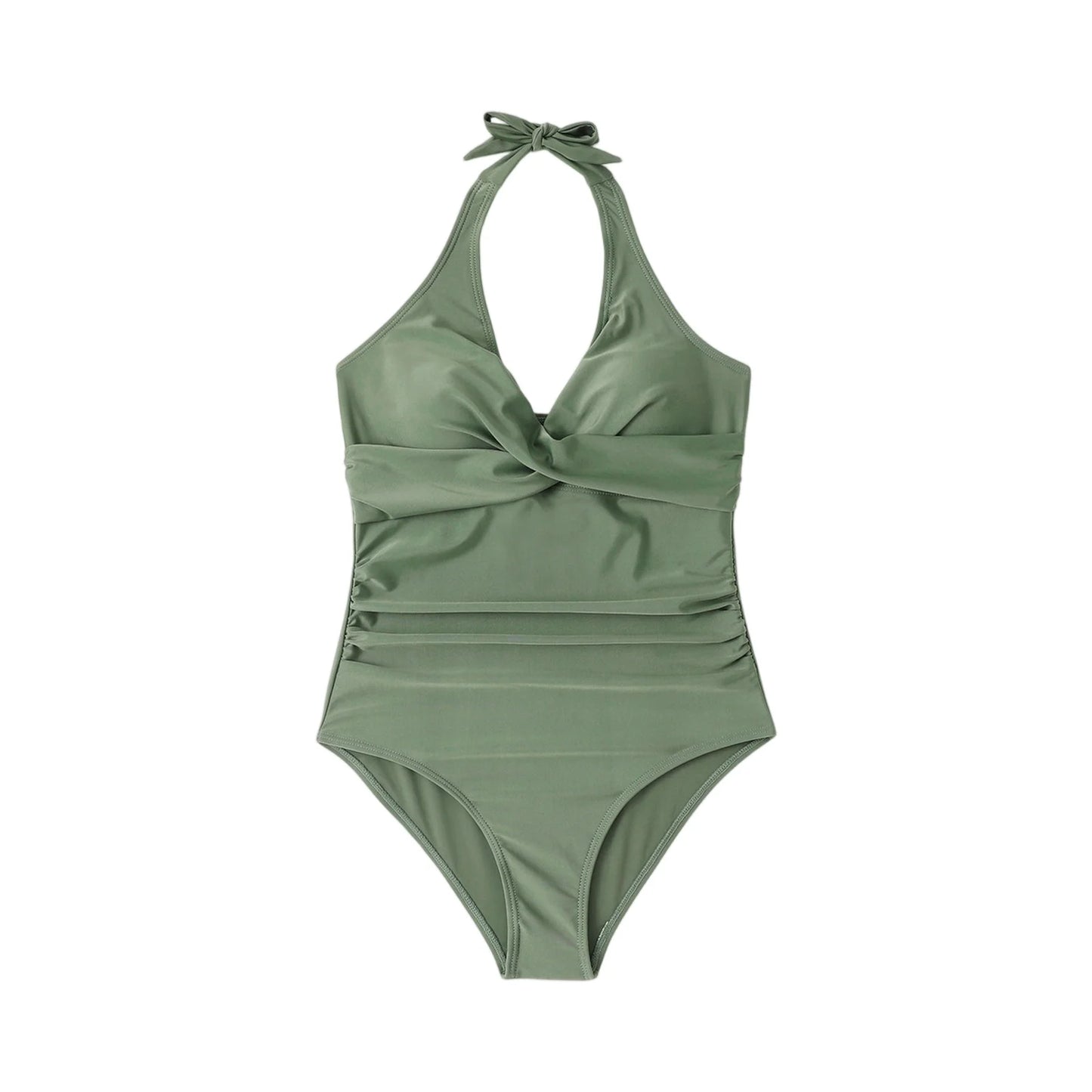 NONECN Tummy Control Cross Front Striped One Piece Swimsuit