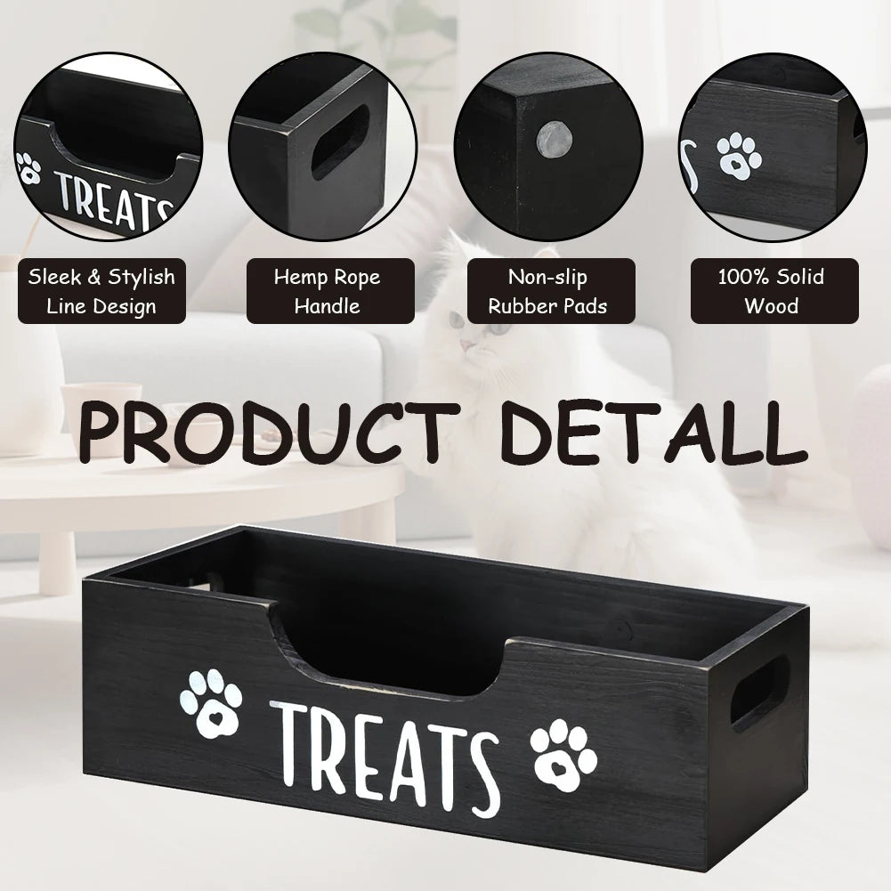 Wooden Dog Food Storage Holder With 3 Treat Jars Airtight