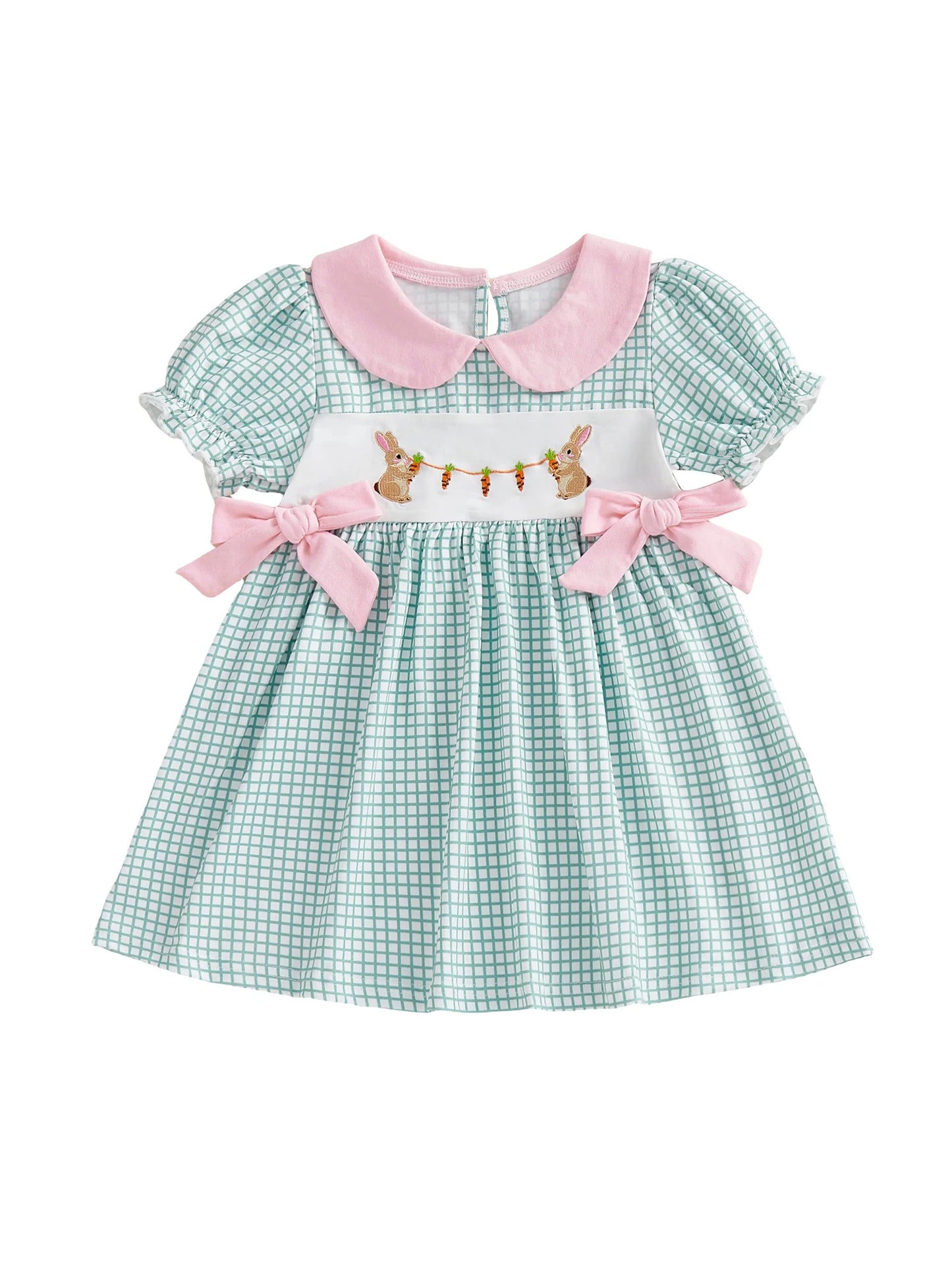 Adorable Baby Girl Easter Dress With Plaid Rabbit Embroidery