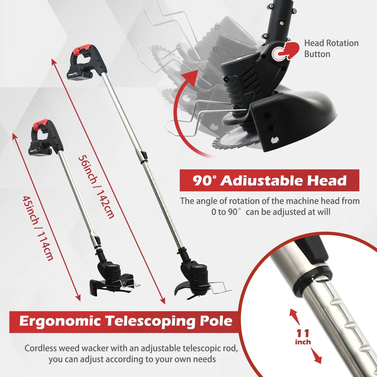 Cordless Electric Weed Wacker 21V With 2x2.0Ah Battery