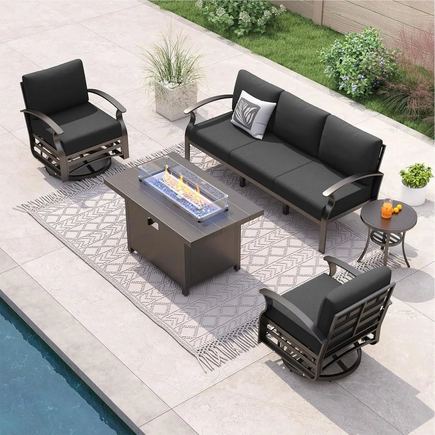 XIAOLANG Aluminum Patio Sectional Set With Fire Pit Table
