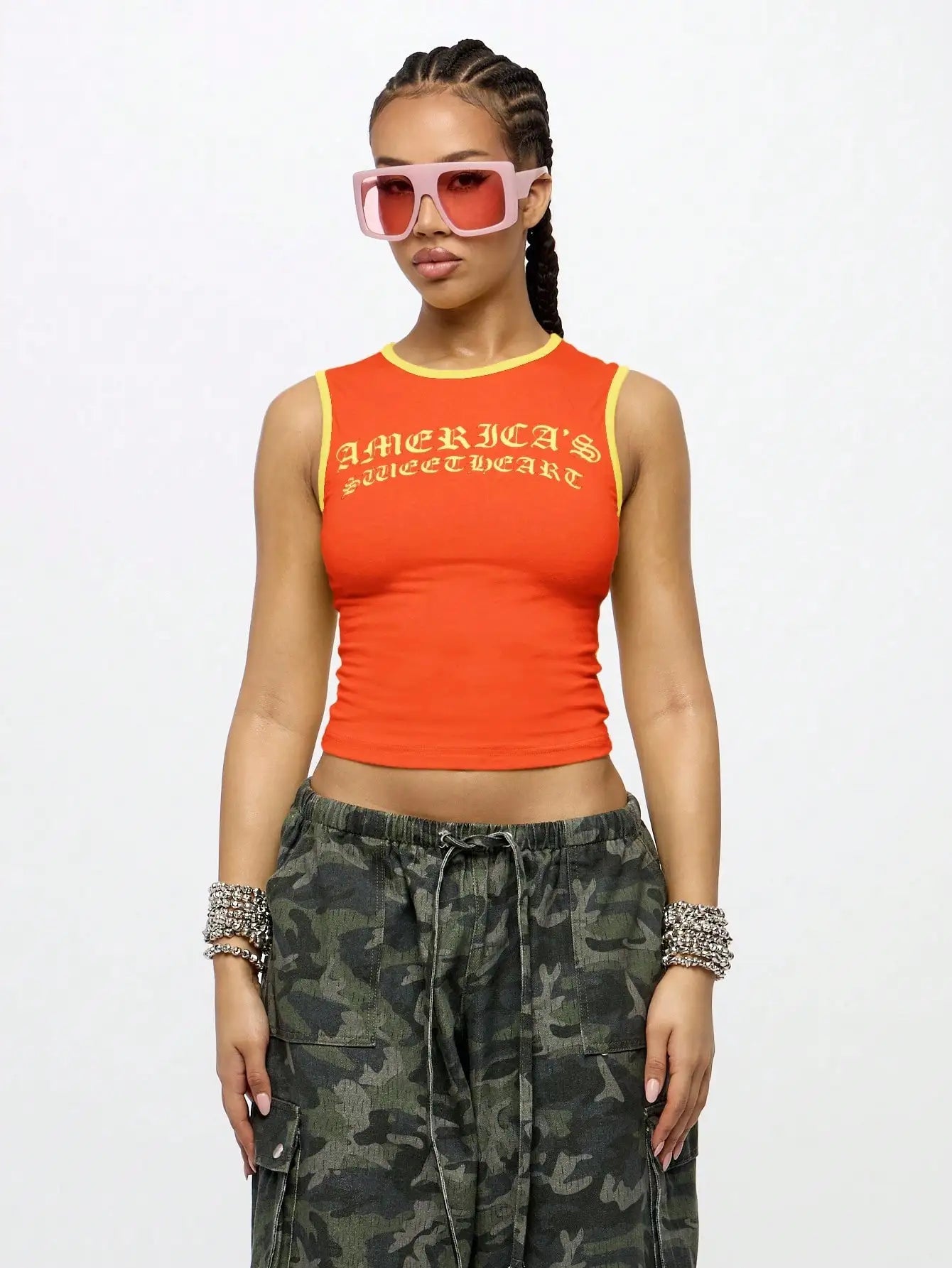 Americas Sweetheart Crop Tank Top Sleeveless Retro Varsity Style