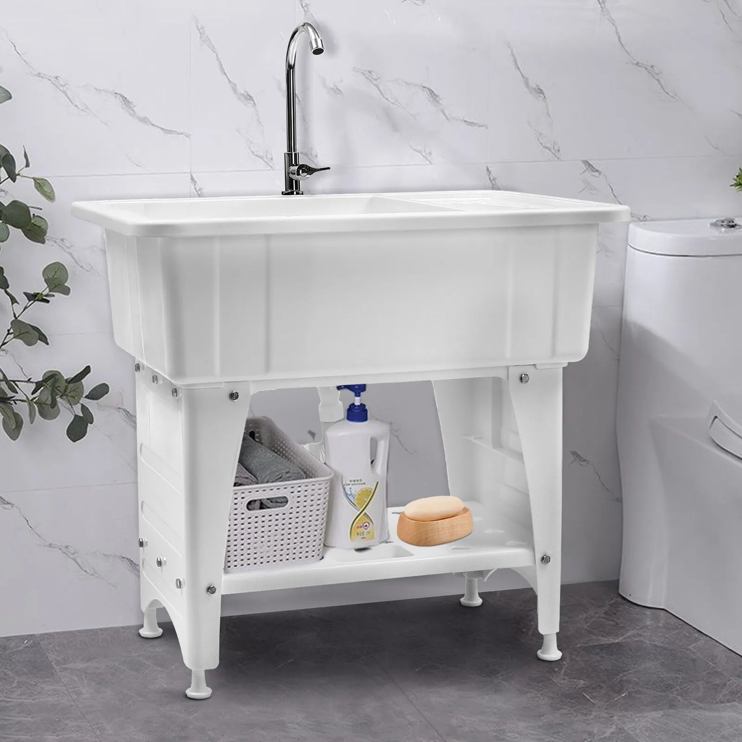 Bymaocar Utility Sink Freestanding Laundry Wash Station With Faucet