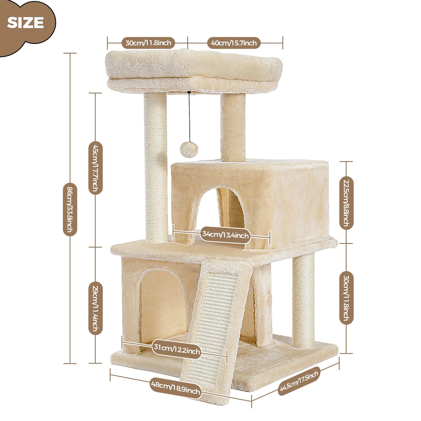 PEQULTI Cat Tree With Natural Sisal Scratching Post And Condo