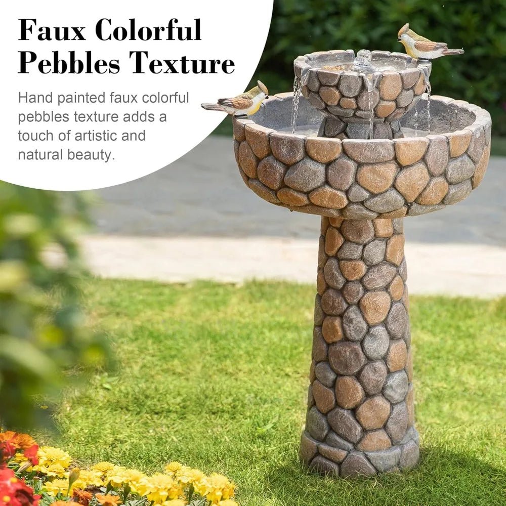 Stone Like Outdoor Water Fountain With Birds Bird Bath Decor