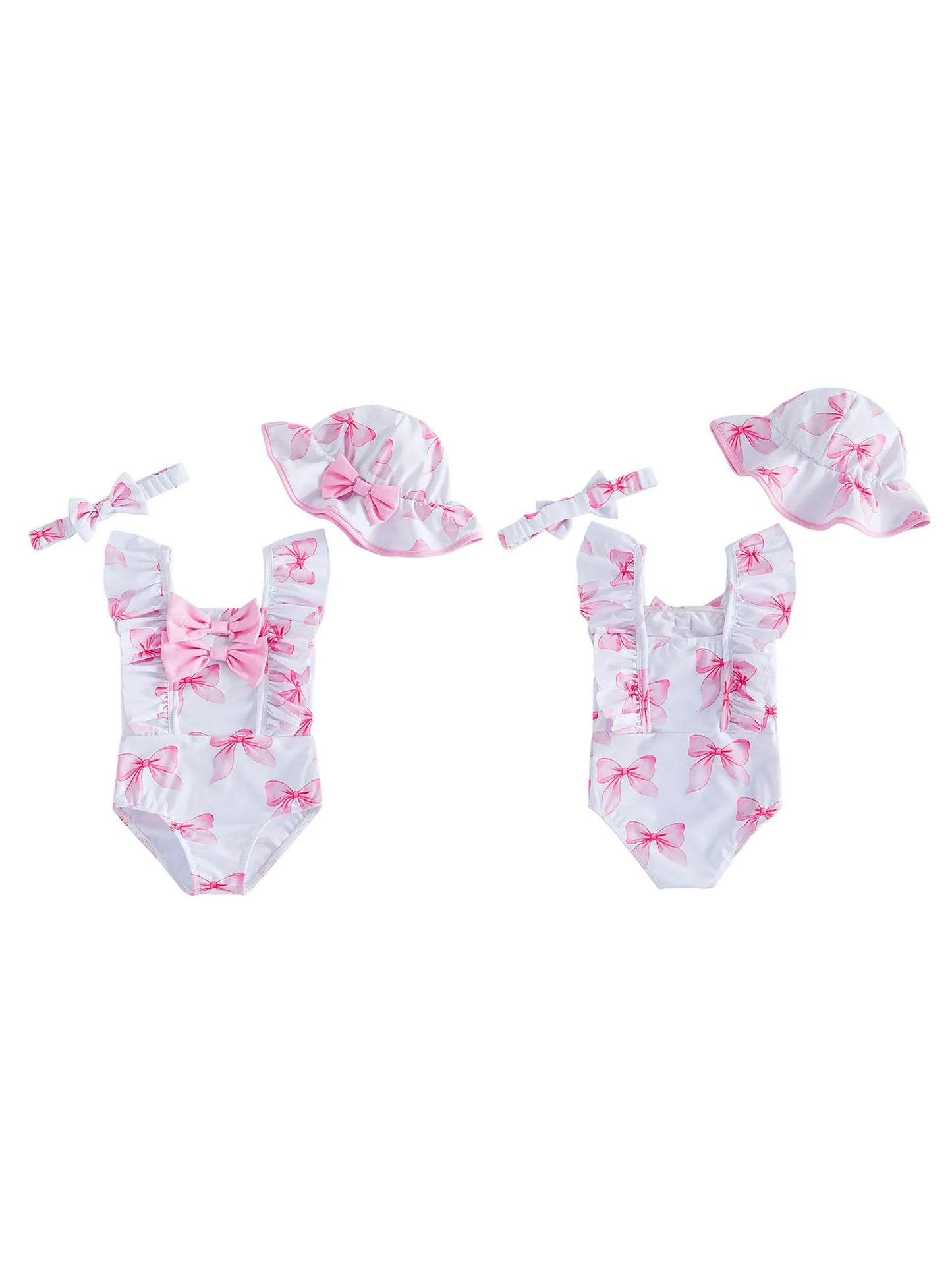 Baby Girls Ruffle Trim Swimsuit With Floral Print Beach Set