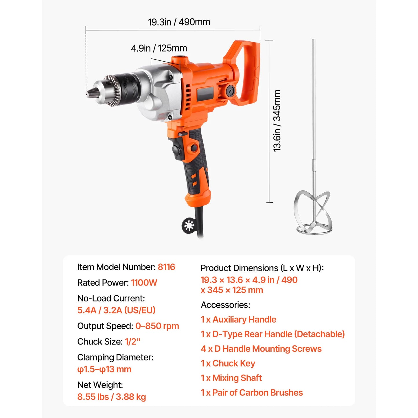 SucceBuy Drill Mixer Corded Electric With D Handle For Cement