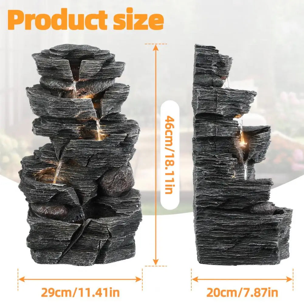 Rock Waterfall Garden Fountain With LED Light For Outdoor Decor