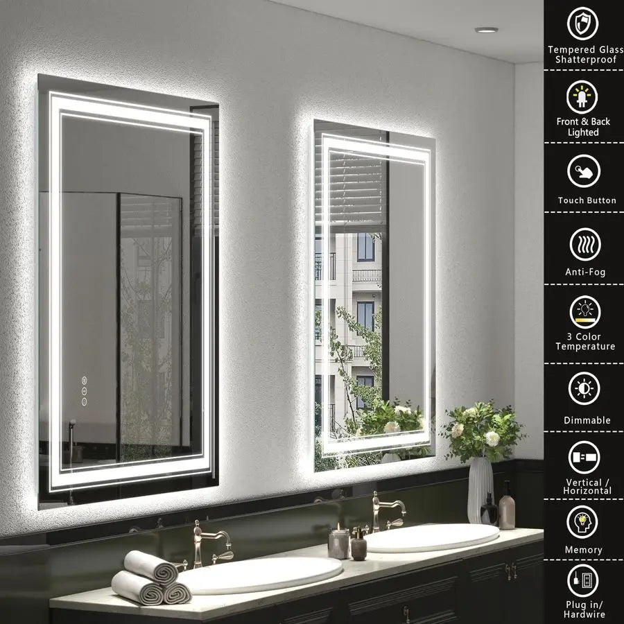 LED Bathroom Vanity Mirror With Dual Backlit Front Lit Illumination