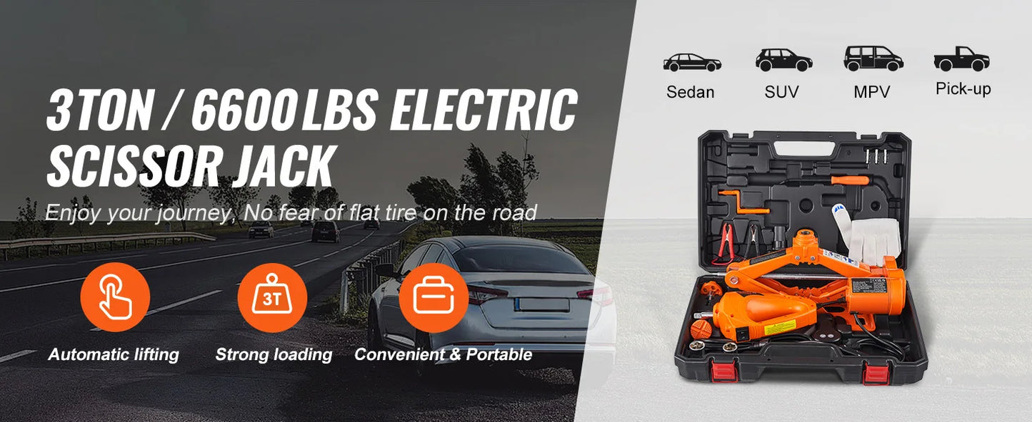 SucceBuy 3 Ton Electric Scissor Car Jack Kit With 12V Electric Impact Wrench