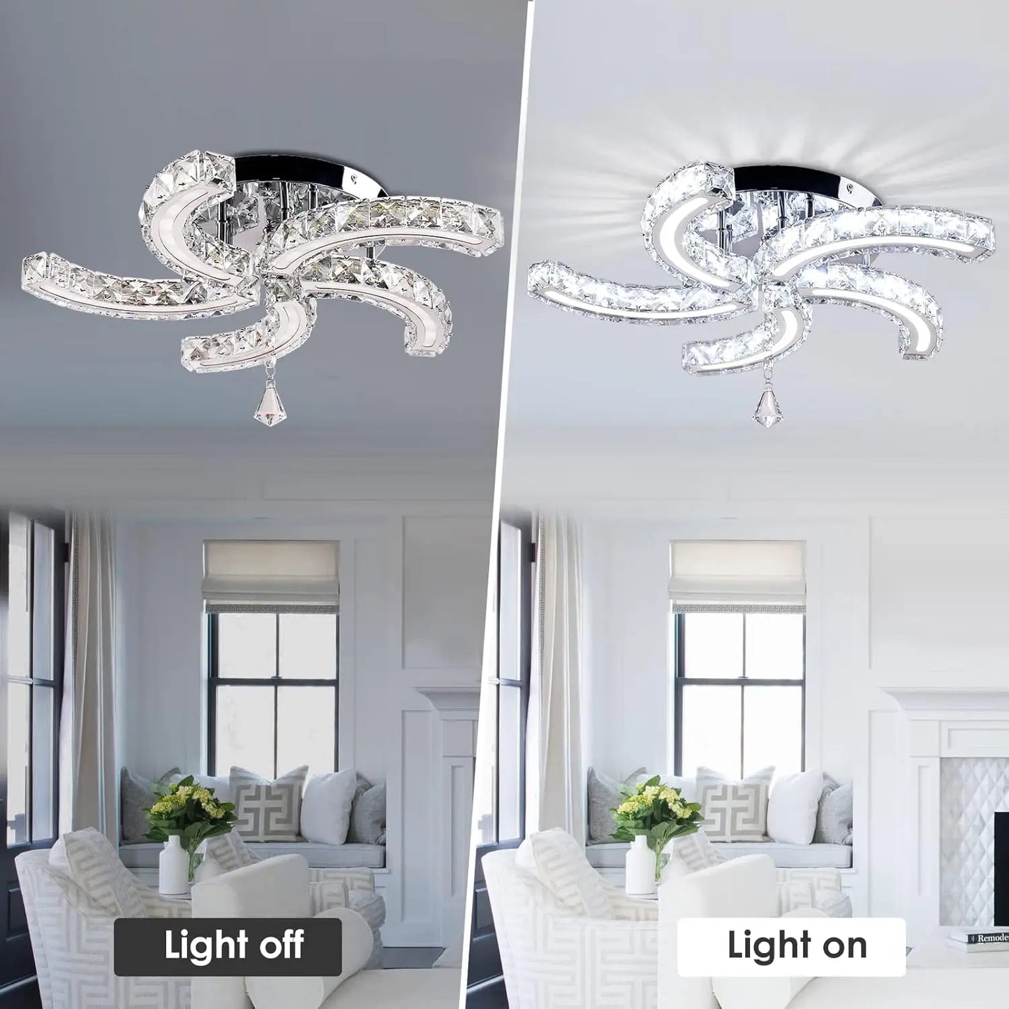 FRIXCHUR Modern Crystal Chandeliers LED Ceiling Light Fixtures Stainless Steel