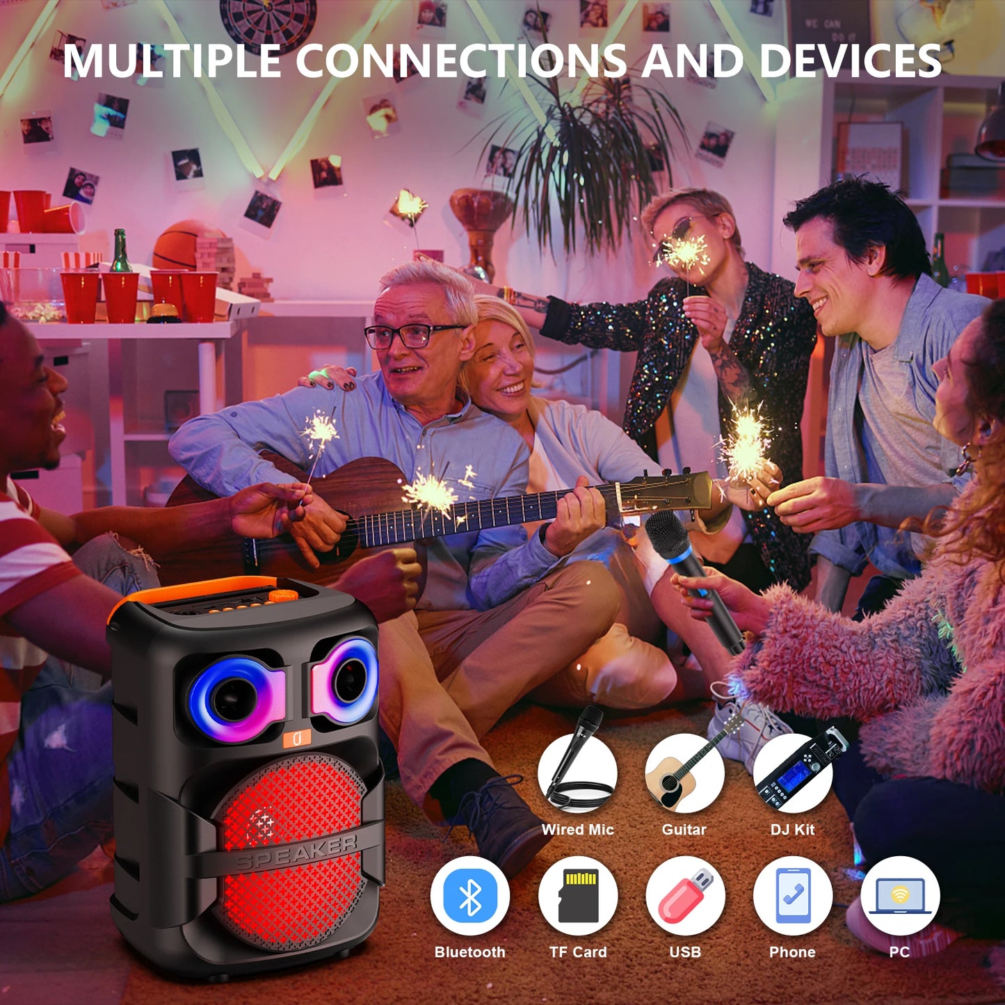 FanFun T28T Karaoke Speaker With 2 Microphones LED Light Bluetooth