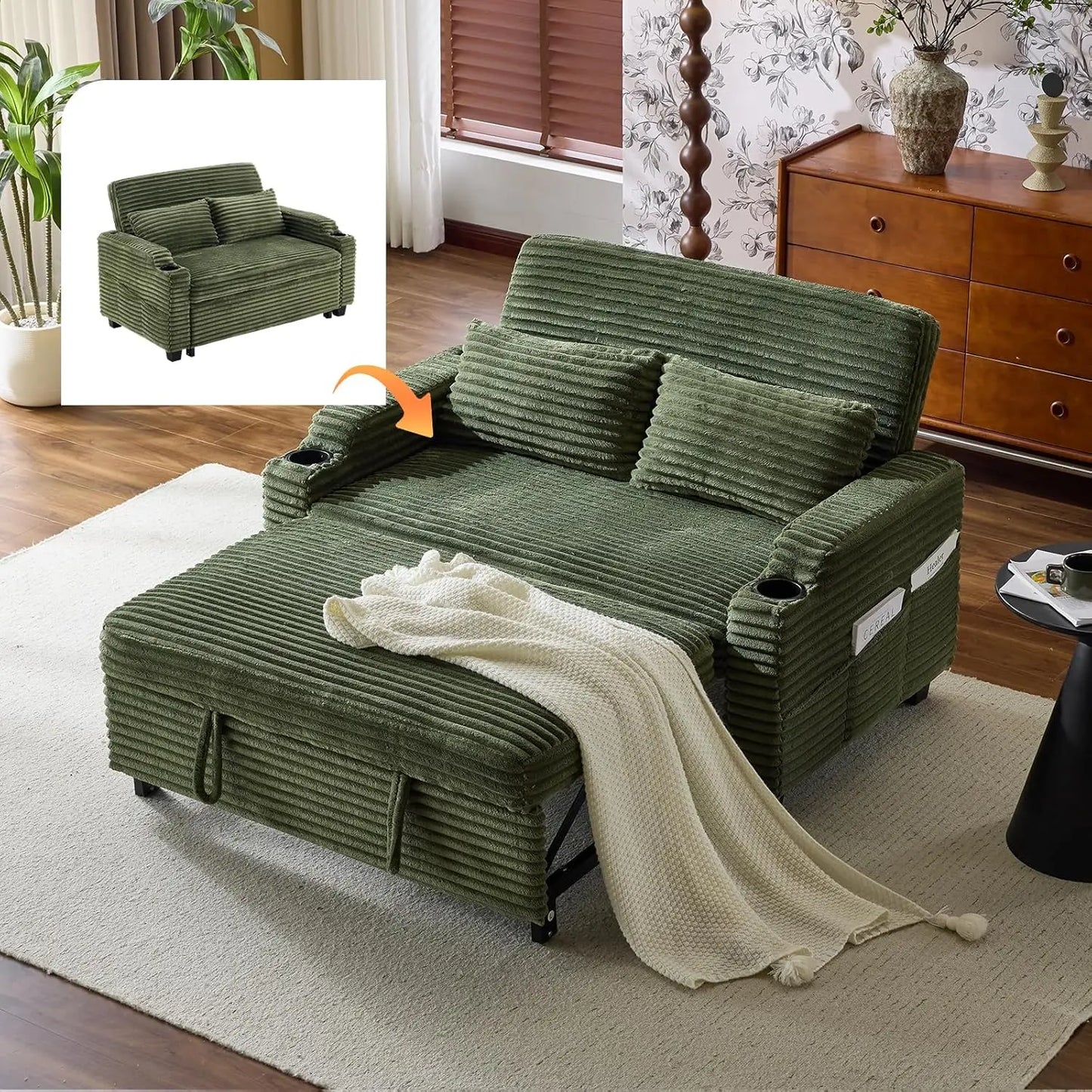 Rustic Futon Sofa Bed Convertible Loveseat With USB Ports