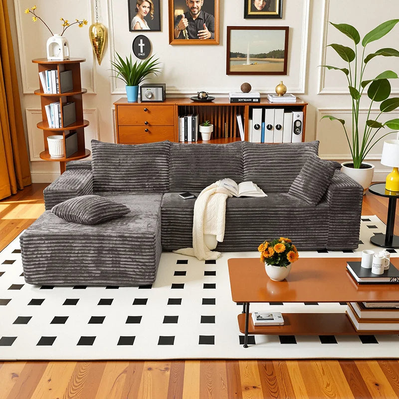 Corduroy L Shaped Sofa Bed With Deep Seat Comfort Durable