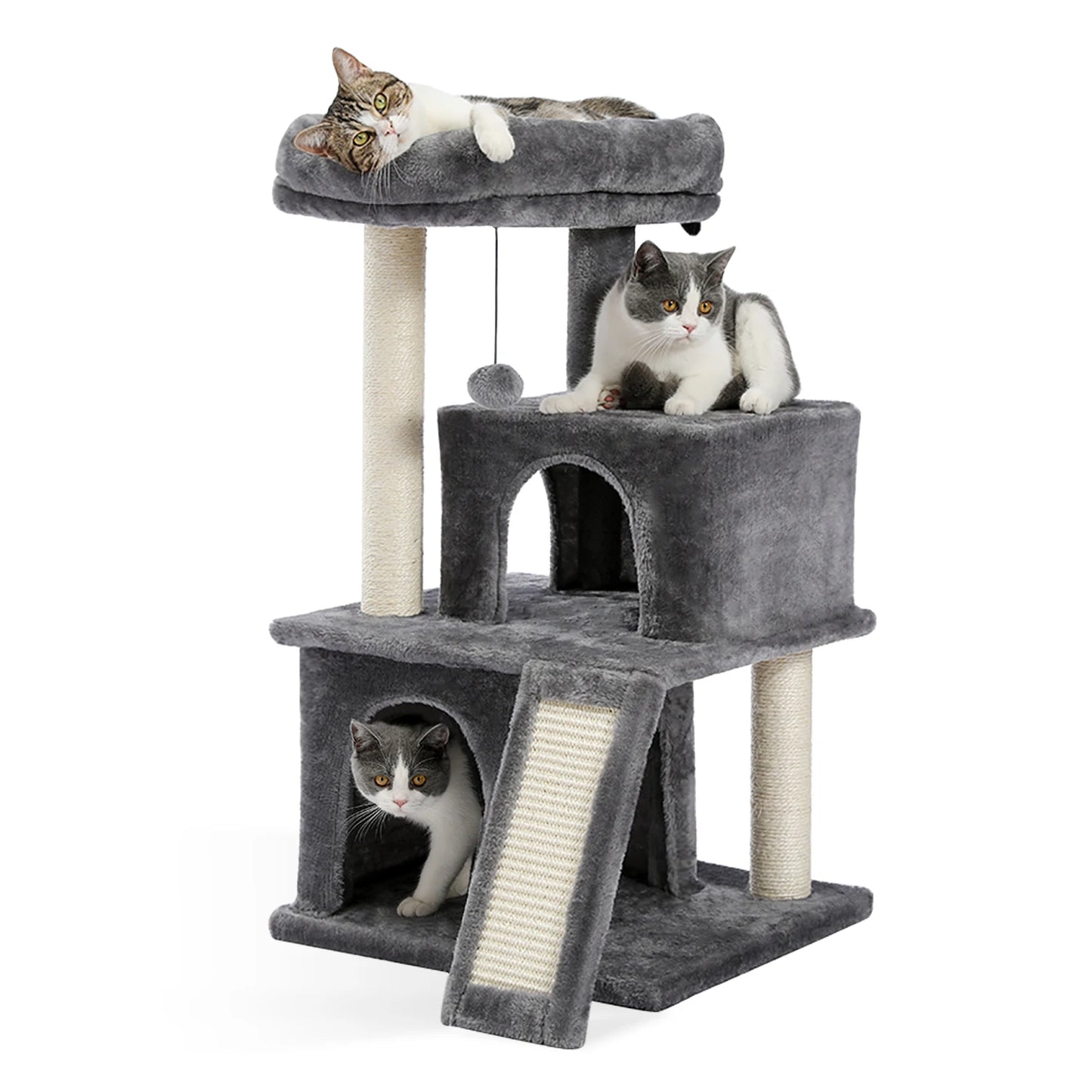 PEQULTI Cat Tree With Natural Sisal Scratching Post And Condo