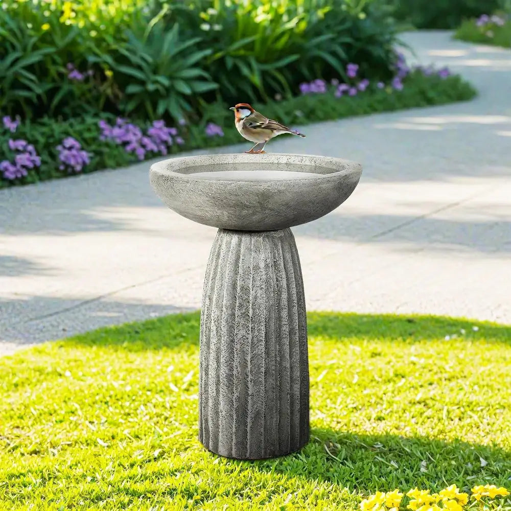 Bird Bath Outdoor Concrete Pedestal Garden Decor For Yard