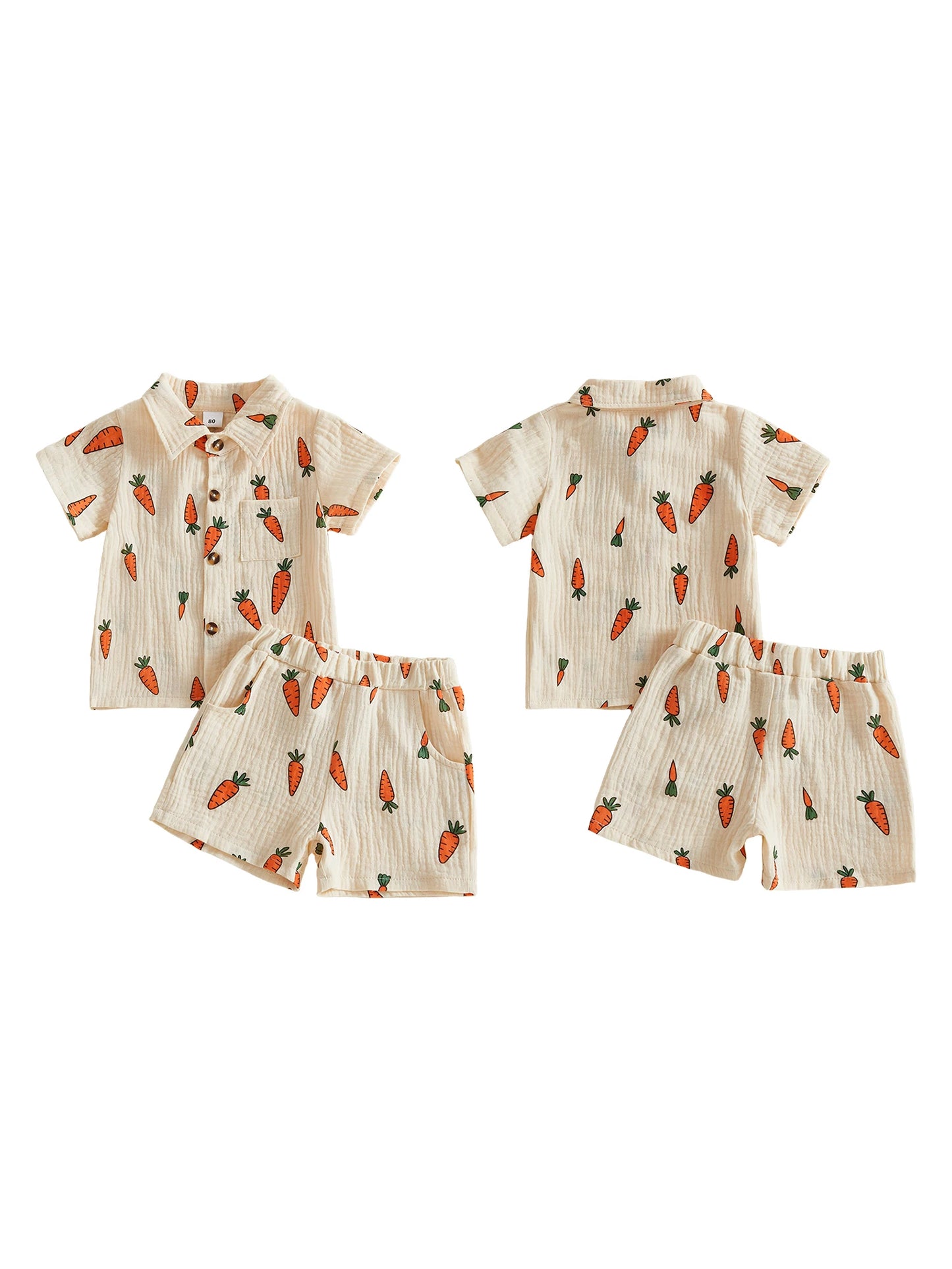 Toddler Easter Outfit Carrot Print Short Sleeve Shirt And Shorts