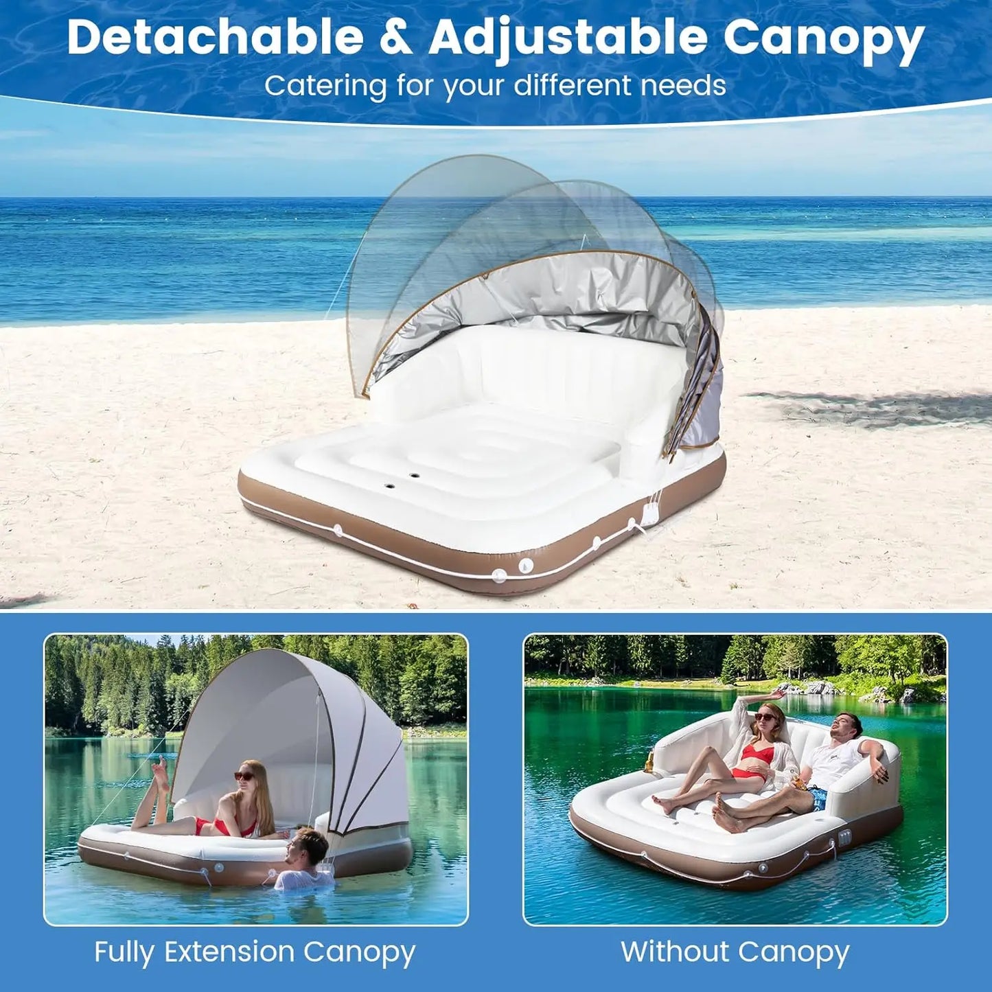Moccha Inflatable Island With Canopy Party Floats SPF50 Sunshade