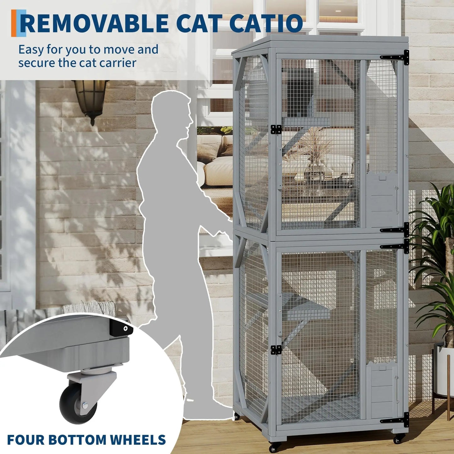 HiMISSCatio Outdoor Cat Enclosure With Lockable Wheels Multi Door