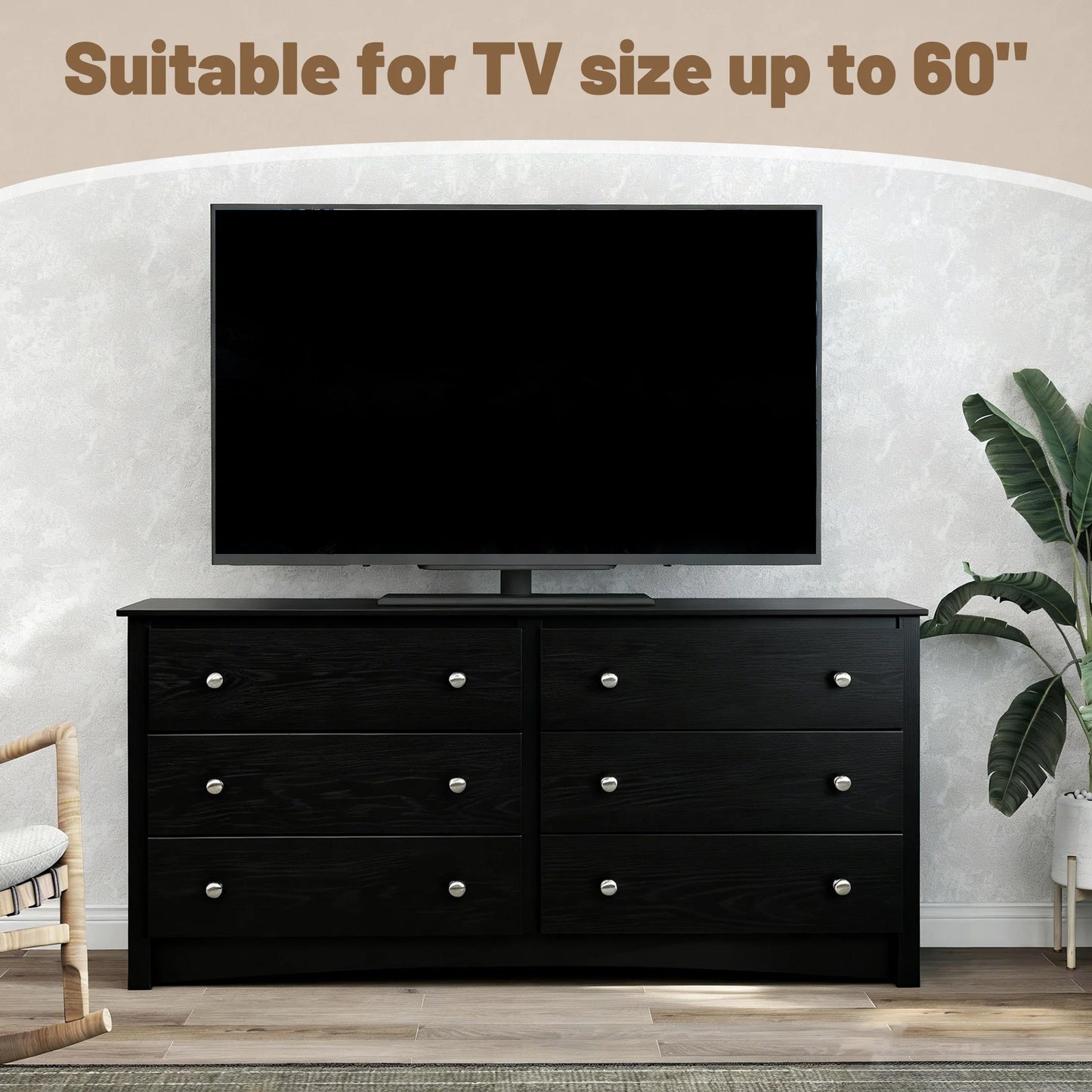 JHK 6 Drawer Wood Dresser Cabinet For Living Room Minimalist Modern