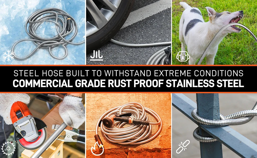 Stainless Steel Garden Hose With 10 Function Spray Nozzle