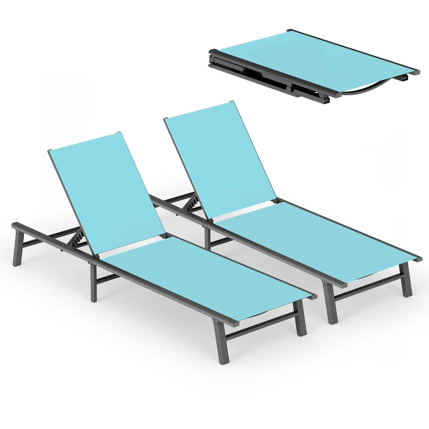 Foldable Outdoor Lounge Chair Set Of 2 Aluminum Chaise