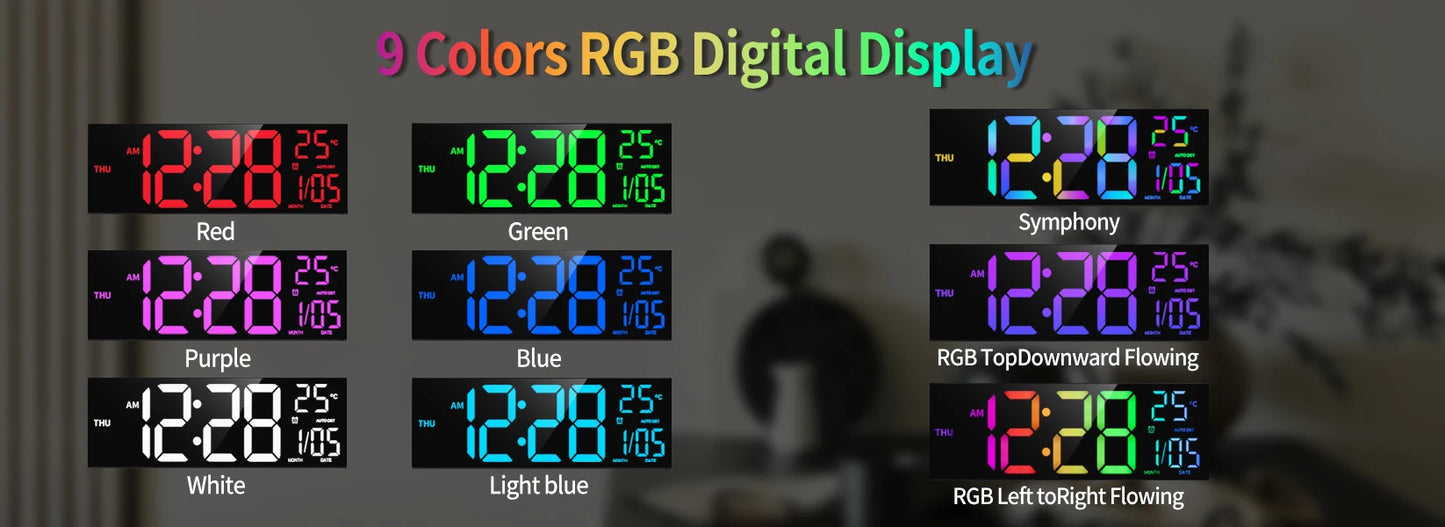 Digital Wall Clock With Large LED Display And Remote Temperature