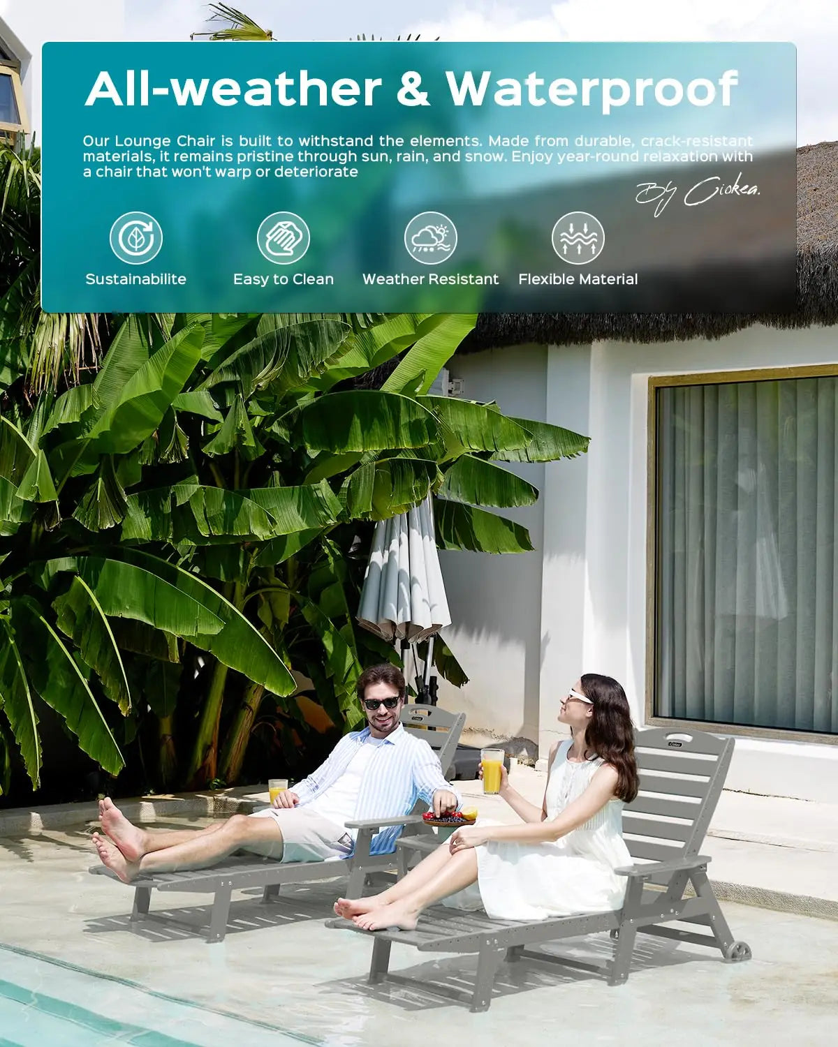 Outdoor Lounge Chairs Set Of 4 All Weather HDPE Wheels