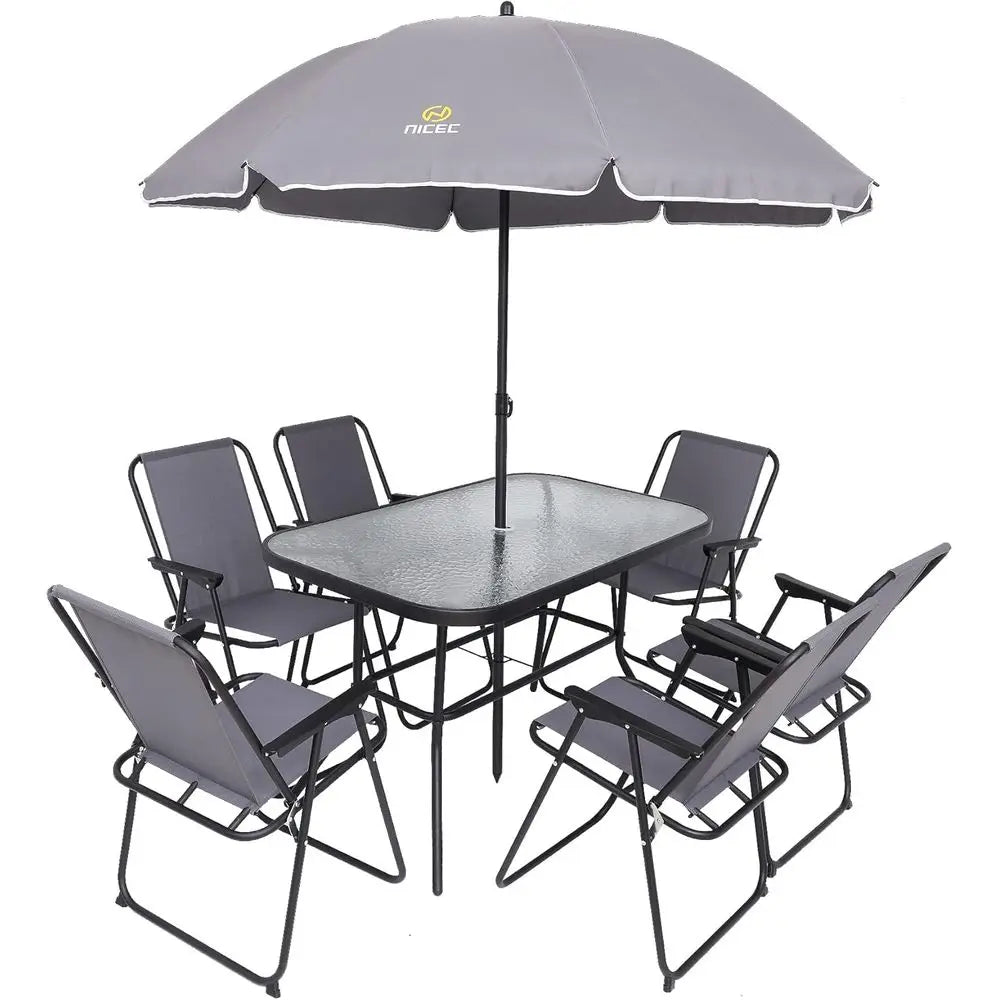 RBXC Outdoor Dining Set 8 Piece Patio Furniture Table Set With Umbrella