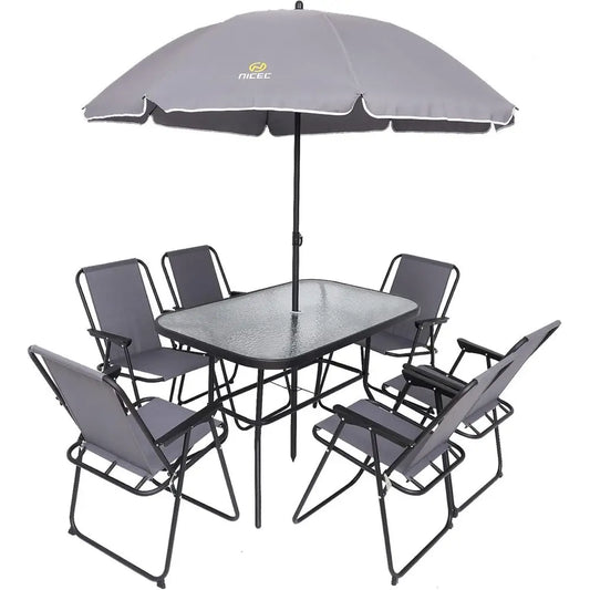 RBXC Outdoor Dining Set 8 Piece Patio Furniture Table Set With Umbrella