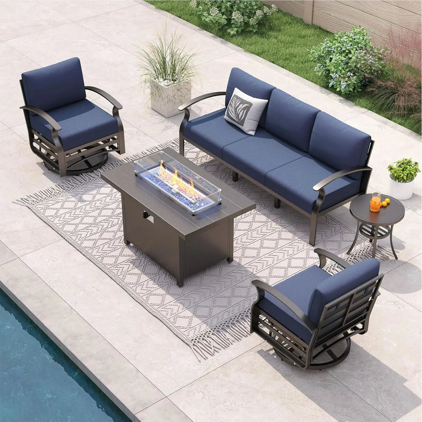 XIAOLANG Aluminum Patio Sectional Set With Fire Pit Table