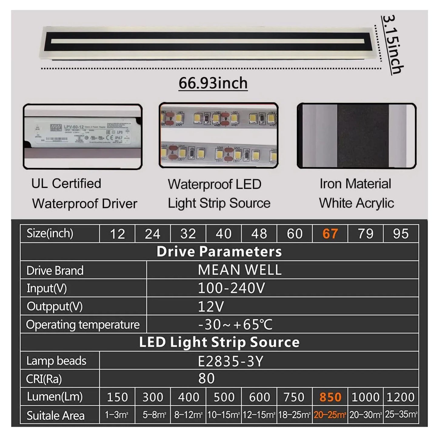 Outdoor Long Strip Modern LED Wall Lighting Fixture Sconce